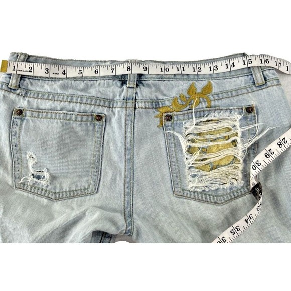 Old Navy 8 Bootcut Blue Jeans Denim Gold Details Ripped‎ y2k Festival Grunge VTG - Picture 14 of 16
